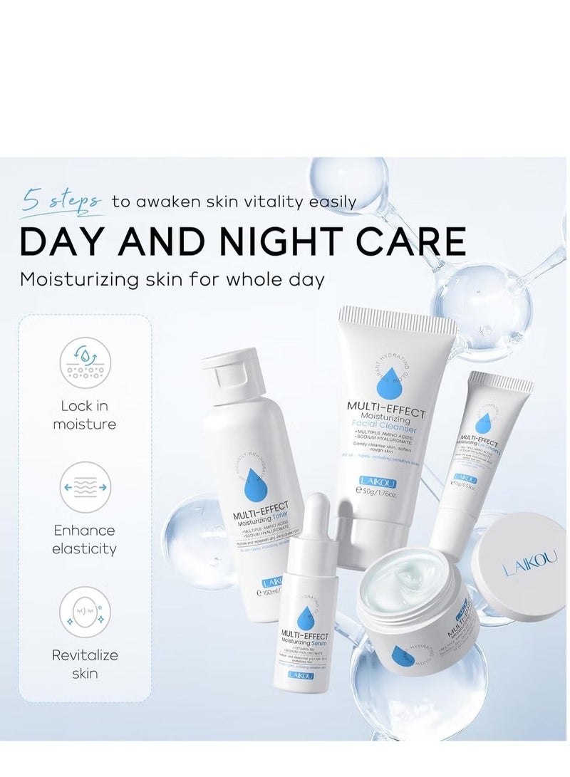 Laikou Hyaluronic Acid Skin Care Set, Multi-Effect Moisturizing Routine Kit for Women, Includes Serum, Cleanser, Toner, Eye Cream & Face Cream, Hydrating Facial Care - Image 4