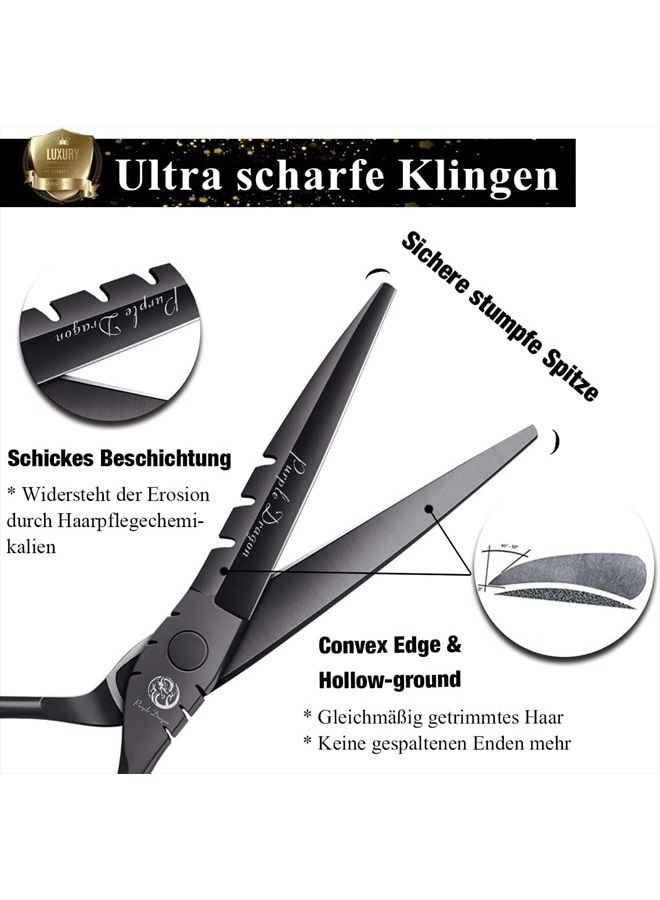 Purple Dragon Professional Japan 440C Hair Salon Cutting Shear and Barber Thinning Scissor Hairdressing Shear Set with Bag - Image 2
