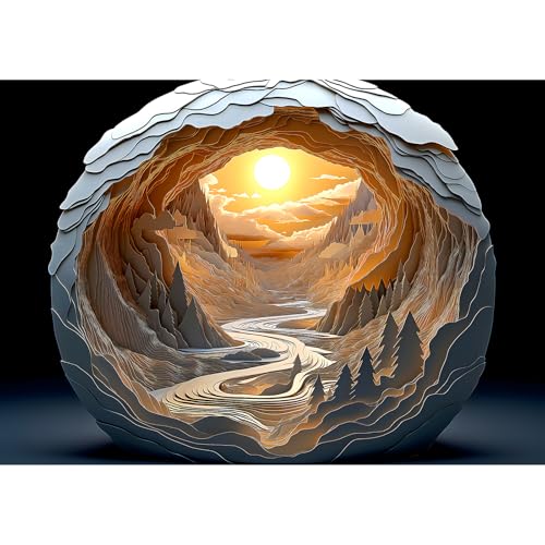 Blueforest Magic Eye 3D Puzzle 1000 Piece Jigsaw Puzzle for Adults Dawn Cave Autostereoscopy Challenge No Glasses Needed275x197 Inch - Image 1