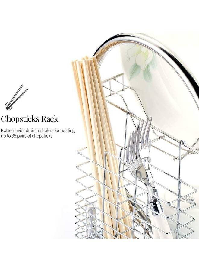 VIO 2 Tier Dish Drying Rack Stainless Steel with Utensil Glass Cup Cutlery Holder and Dish Drainer for Kitchen Counter Top Plated Chrome Dish Dryer Silver Organizer Storage Accessories  - Image 4