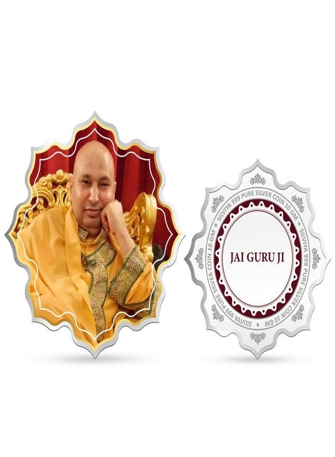 Silviya BIS Hallmarked Guru Ji Bade Mandir 999 Pure Silver Coin (10g) Lotus Shape: Guru Ji Blessings Gift - Chattarpur Wale Guru Ji Gift - Religious Coin - Image 1
