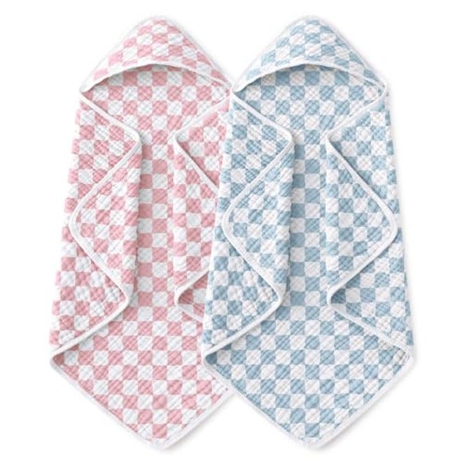 Yoofoss Hooded Baby Bath Towels 2 Pack - 100% Muslin Organic Cotton, Soft & Absorbent for Newborn, Babies, Toddlers, 32x32 Inch, Beige & Coffee