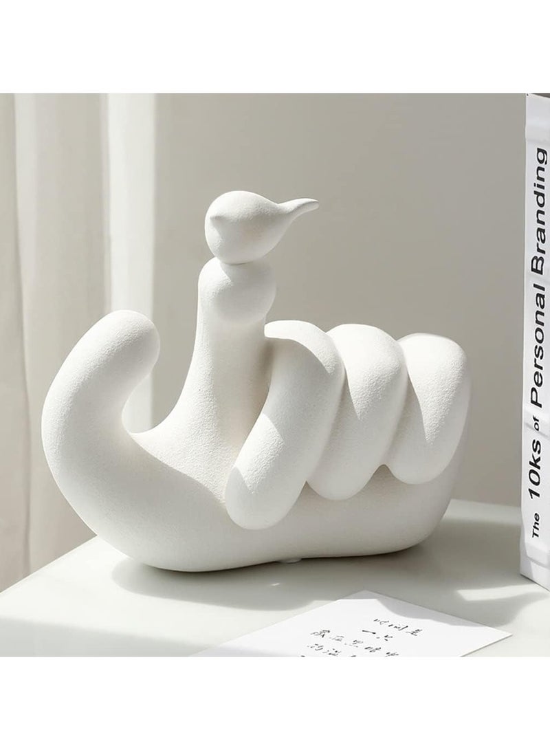 Ceramic Finger Birds 24cm Figurines Abstract Creative Hand Sculpture Decor with Bird, White Statues for Home Décor, Gesture Statue for Home Living Room Office  - Image 2