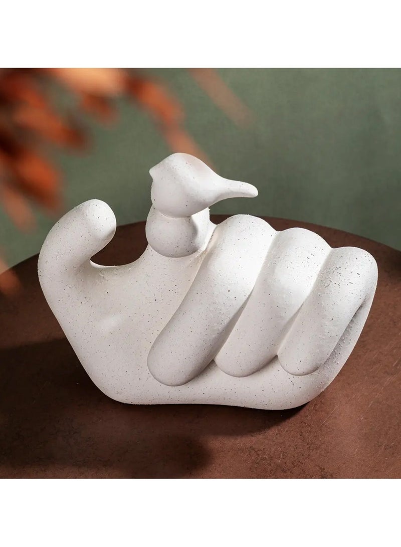 Ceramic Finger Birds 24cm Figurines Abstract Creative Hand Sculpture Decor with Bird, White Statues for Home Décor, Gesture Statue for Home Living Room Office  - Image 5
