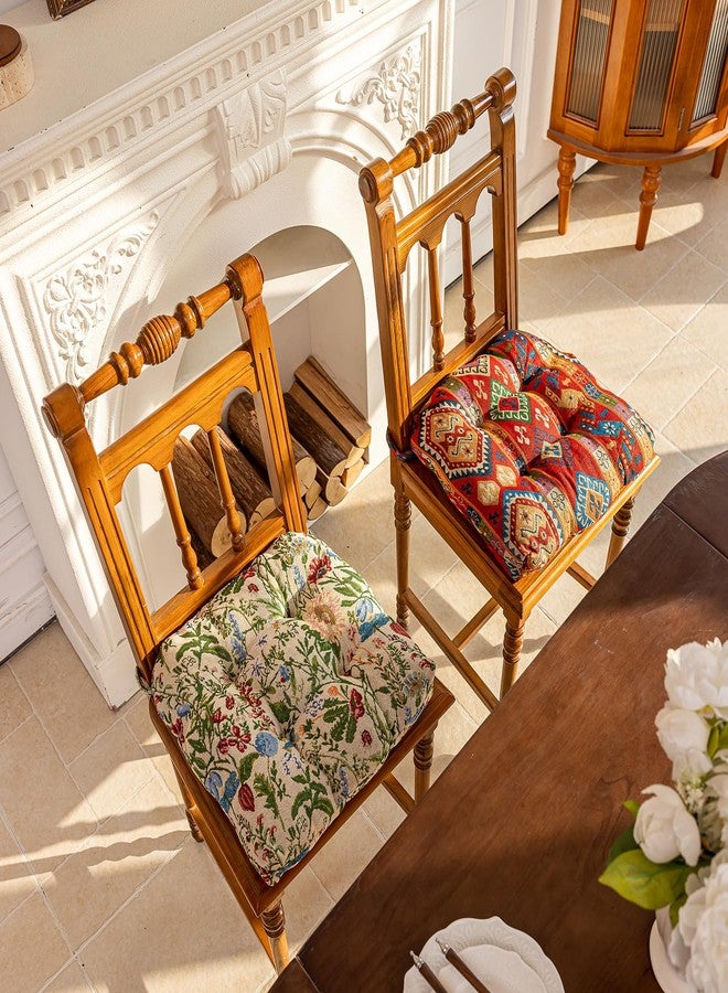 vctops Boho Chair Cushions with Ties U-Shaped Soft Comfortable Chair Pads Non Slip Seat Cushions for Indoor Dining Room and Kitchen Chairs (Pattern A,16"x16") - Image 2