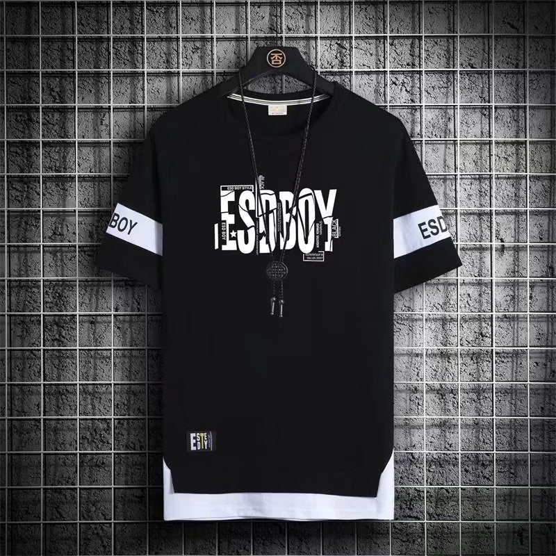 تي شيرت قصير الأكمام بتنسيق ألوان جديد لصيف  Men's Trendy Brand Casual Fashion Trendy Sports Quick-drying Half-sleeved Contrast Color Top - Image 3
