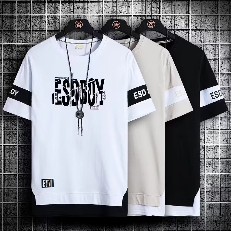 تي شيرت قصير الأكمام بتنسيق ألوان جديد لصيف  Men's Trendy Brand Casual Fashion Trendy Sports Quick-drying Half-sleeved Contrast Color Top - Image 2
