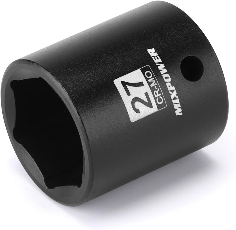 MIXPOWER 1/2" Drive Shallow Impact Socket, CR-MO, 27mm, 6 Point, Radius Corner Design, Axle Nut Impact Grade Socket for Easy Removal - Image 2