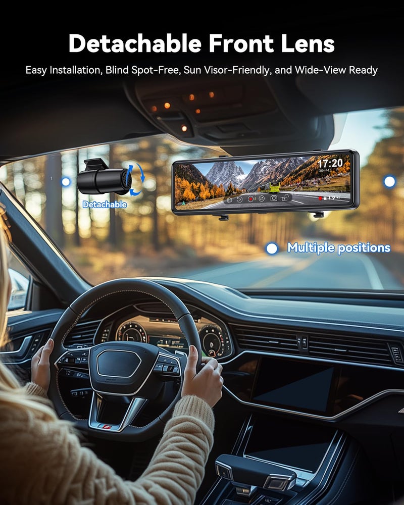 JOMISE T860+ Mirror Dash Cam 4K Front and 2.5K Rear, Detached Front Camera for 10-Minute Install, 3X Zoom Rear View Mirror Camera, 64GB Card Included, Night Vision, WDR, Parking Assist, GPS - Image 3