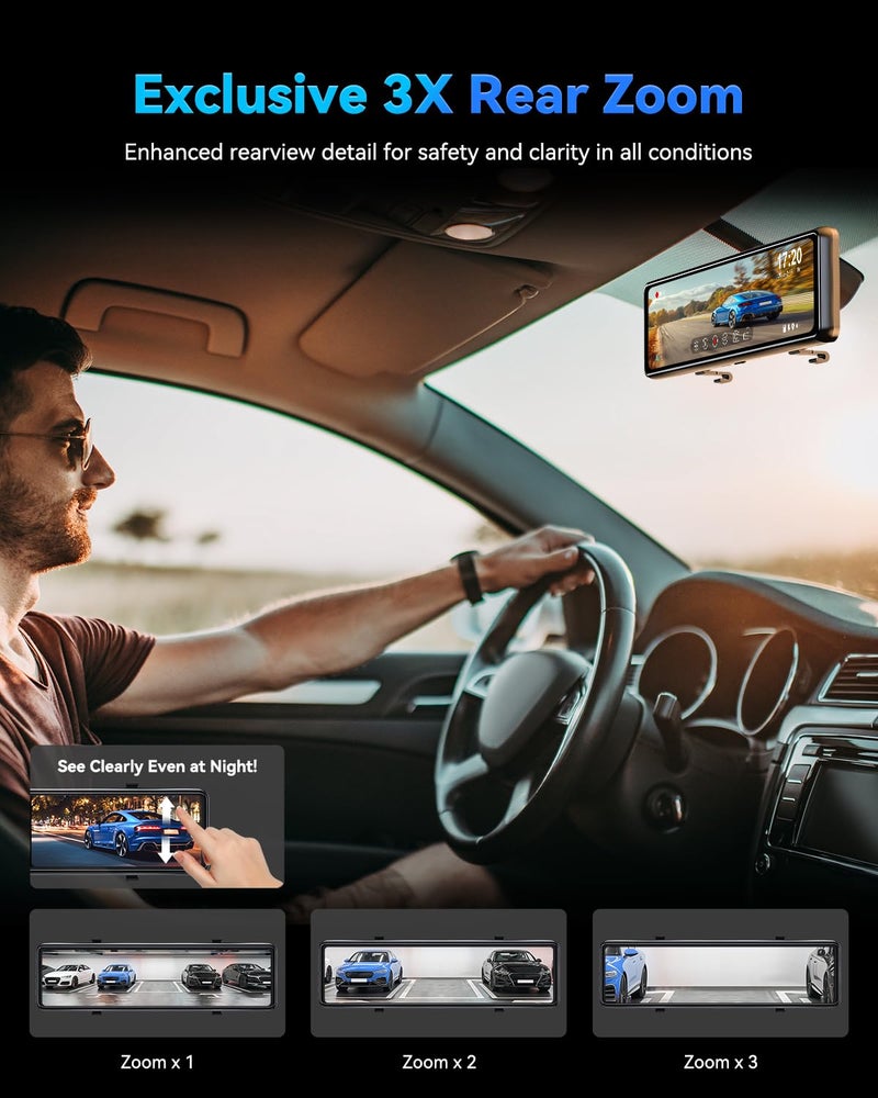 JOMISE T860+ Mirror Dash Cam 4K Front and 2.5K Rear, Detached Front Camera for 10-Minute Install, 3X Zoom Rear View Mirror Camera, 64GB Card Included, Night Vision, WDR, Parking Assist, GPS - Image 4