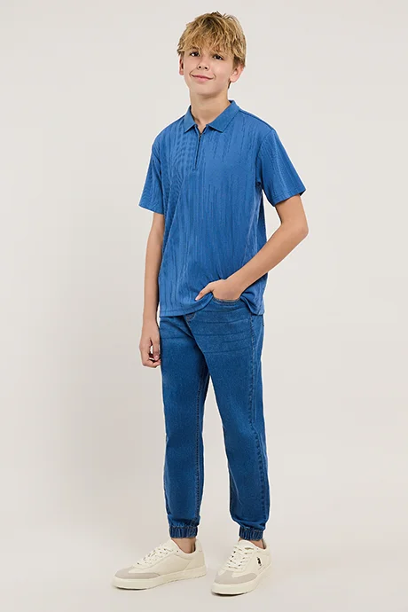 أر أند بي Textured Polo T-Shirt with Short Sleeves