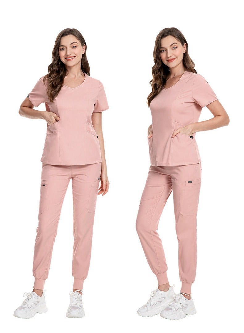 إسكدنيا الطبية الموحدة ماتي تناسب الخامس الرقبة سترة تمتد الخصر السراويل الركض تناسب الوردي - Image 2