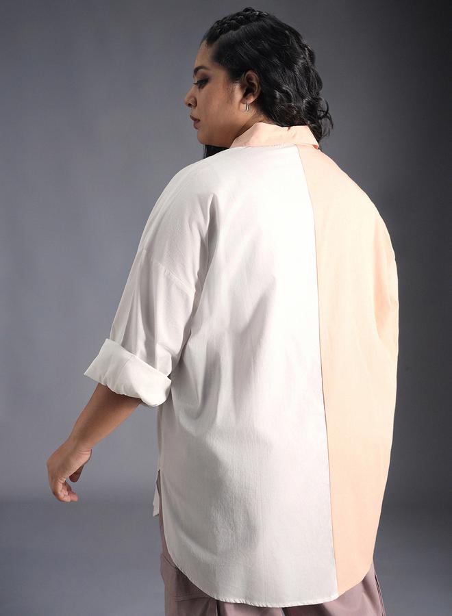 HIGH STAR Plus Size Color Block Cotton Oversized Casual Shirt by Styli - Image 3