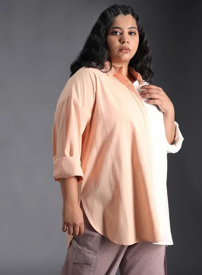 HIGH STAR HIGH STAR Plus Size Color Block Cotton Oversized Casual Shirt