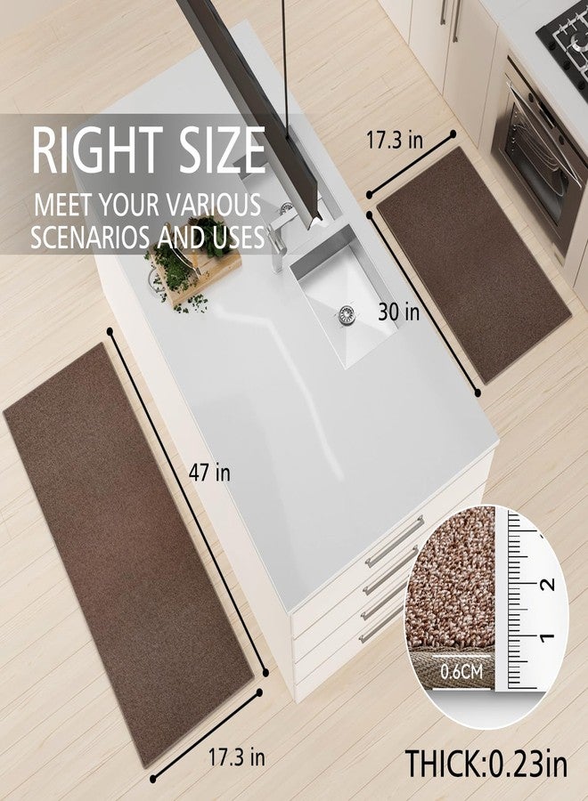 SUMLANS Kitchen Mat Set of 2 PCS, Cushioned Non Slip Rugs for Kitchen Floor, Absorbent Runner Comfort Standing Mats Washable for Kitchen, Office, Home (Brown-Velvet, 17.3"x47"+17.3"x30") - Image 2