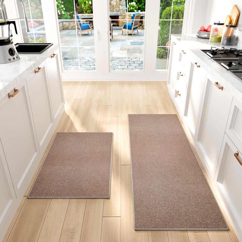 SUMLANS Kitchen Mat Set of 2 PCS, Cushioned Non Slip Rugs for Kitchen Floor, Absorbent Runner Comfort Standing Mats Washable for Kitchen, Office, Home (Brown-Velvet, 17.3"x47"+17.3"x30") - Image 1