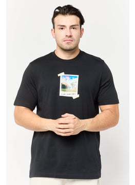 Adidas Men Sportswear Fit Short Sleeve Graphic Print Outdoor T-Shirt, Black  - Image 1