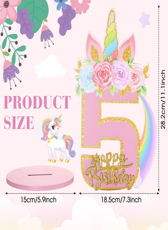 MiniInflat Unicorn Number Sign 5, Wooden Table Sign, 11.8 x 7.3 x 0.2 Inches, Unicorn Party Decoration - Image 2