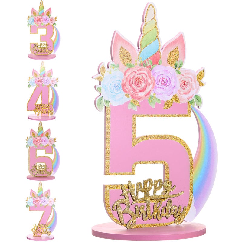 MiniInflat Unicorn Number Sign 5, Wooden Table Sign, 11.8 x 7.3 x 0.2 Inches, Unicorn Party Decoration - Image 1