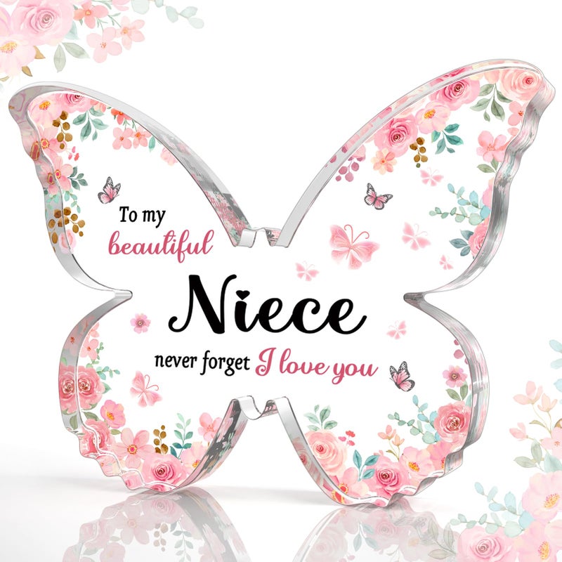 GiftyTrove Niece Gift from Auntie Aunt Uncle 5x38x05 Inch Butterfly Acrylic Plaque Decor Mothers Day Valentines Day Birthday Christmas Gift for Niece