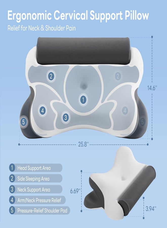 DUMOS Cervical Neck Pillow for Neck Pain Relief, Ergonomic Contour Memory Foam Pillow for Side Back & Stomach Sleepers with Cooling Breathable Cover - Image 3