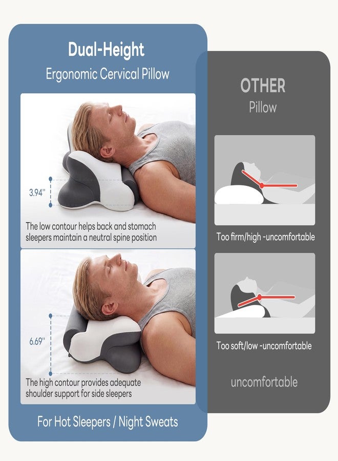 DUMOS Cervical Neck Pillow for Neck Pain Relief, Ergonomic Contour Memory Foam Pillow for Side Back & Stomach Sleepers with Cooling Breathable Cover - Image 5