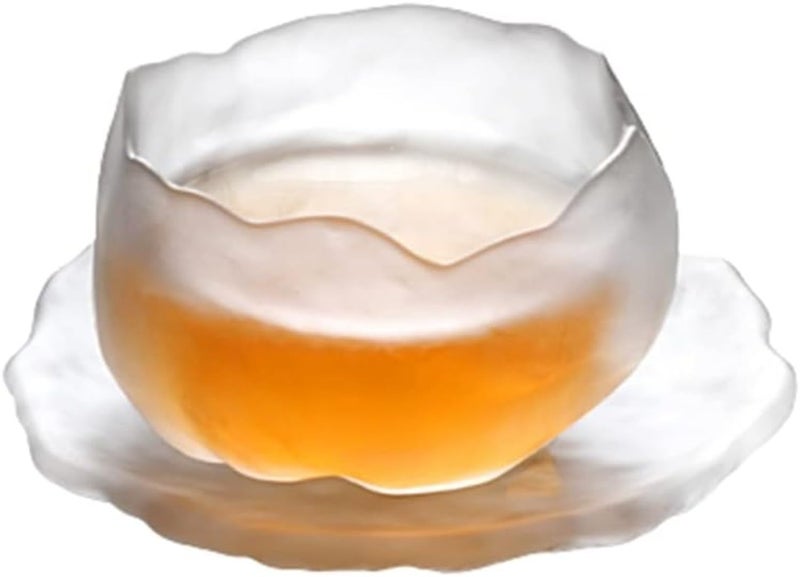 KPNG Glass Tea Cup with Saucers, Coffee Cups for Home use, Household Items, Japanese mini Personal Small Tea Cup, Thickened Glass Cup Set Master (White, Pack of-2) - Image 1