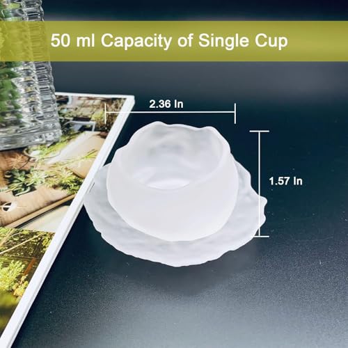 KPNG Glass Tea Cup with Saucers, Coffee Cups for Home use, Household Items, Japanese mini Personal Small Tea Cup, Thickened Glass Cup Set Master (White, Pack of-2) - Image 2