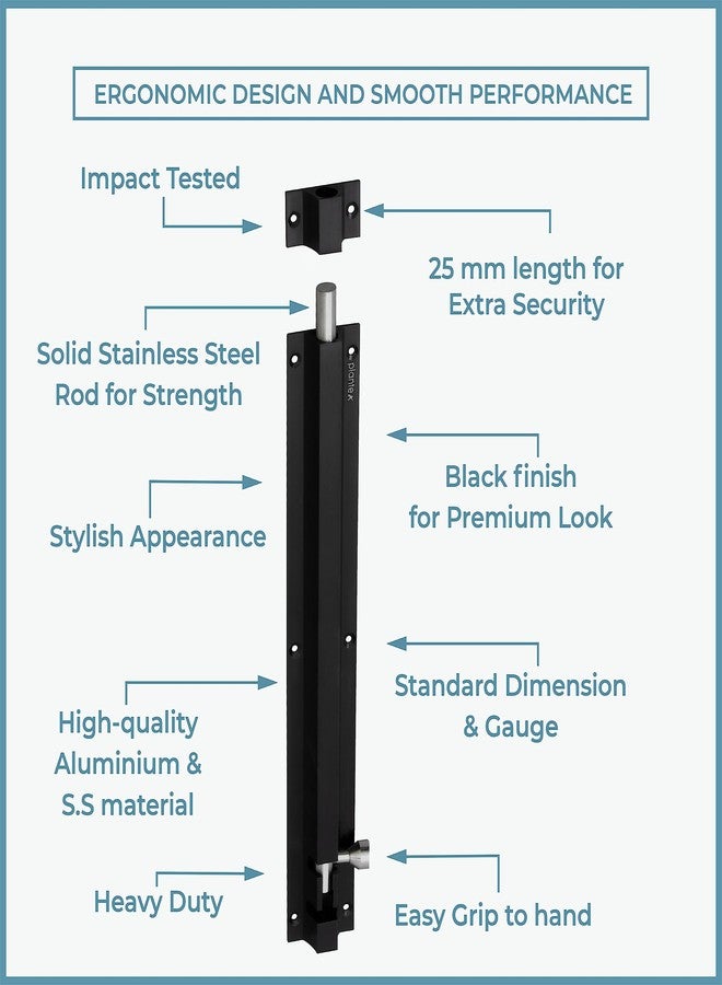 Plantex Stainless Steel 12 inch Tower Bolt/Tower Bolt for Home,Offices Doors and Windows/Tower Bolt for Main Door/Door Latch/Kundi/Chitakini/Door Latch for Windows (Black, Pack of 1) - Image 3