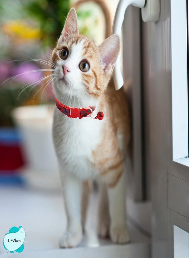 Litvibes Cat Collar with Bell,Kitten and Small Dogs Soft Adjustable Collar,Safe,Breakaway for Cats and Puppies - Red (CAMO Design) - Image 4