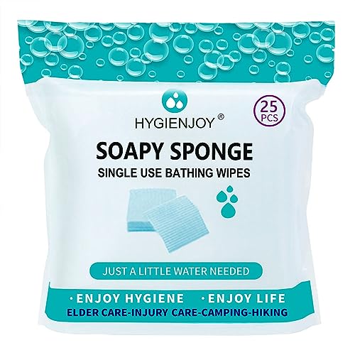 HYGIENJOY-Rinse Free Bath Sponges No Rinse Bathing Wipes(25 Counts)-No Residue Shower Wipes,Soap Infused,Lather,For the Elderly,Bedridden,Campers,Hikers,Post Surgery Must Haves - Image 1