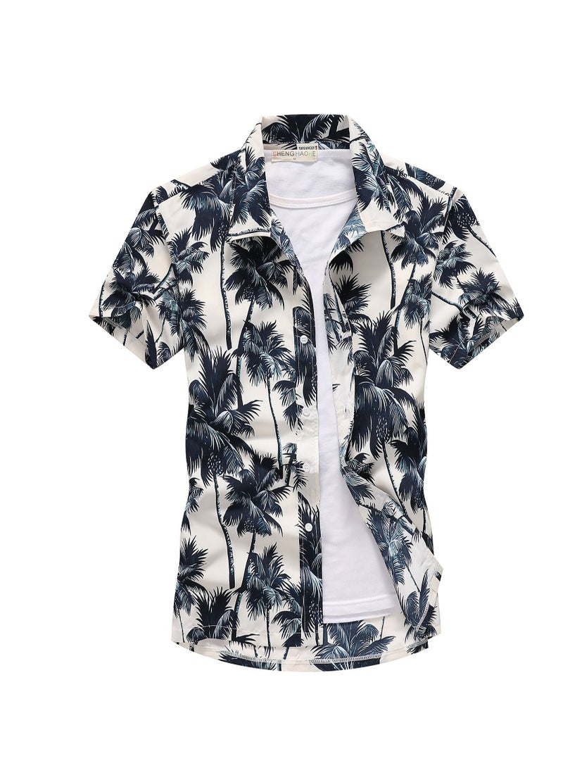 NIBEMINENT Summer Short Sleeve Shirt Men's Loose Beach Hawaii Printed 