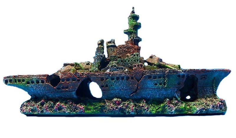 zoele Resin Damaged Navy War Boat Mini Ship Battleship Wreck Fish Tank Landscape Ornament Cave Aquarium Decoration Decor - Image 1
