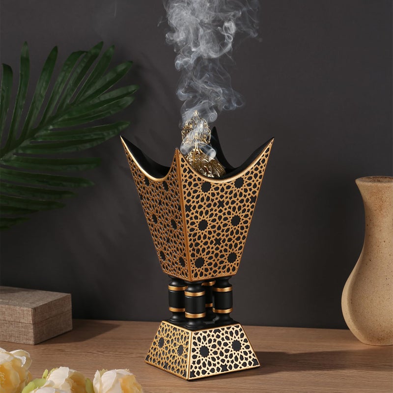 TERSCHELLING Bakhoor Incense Burner, Oud Frankincense Resin Burner 8.85Inches Tall,Charcoal Incense Burner - for Yoga, Spa Aromatherapy, Office & Home Decor (Trophy Shape) (Black) - Image 2