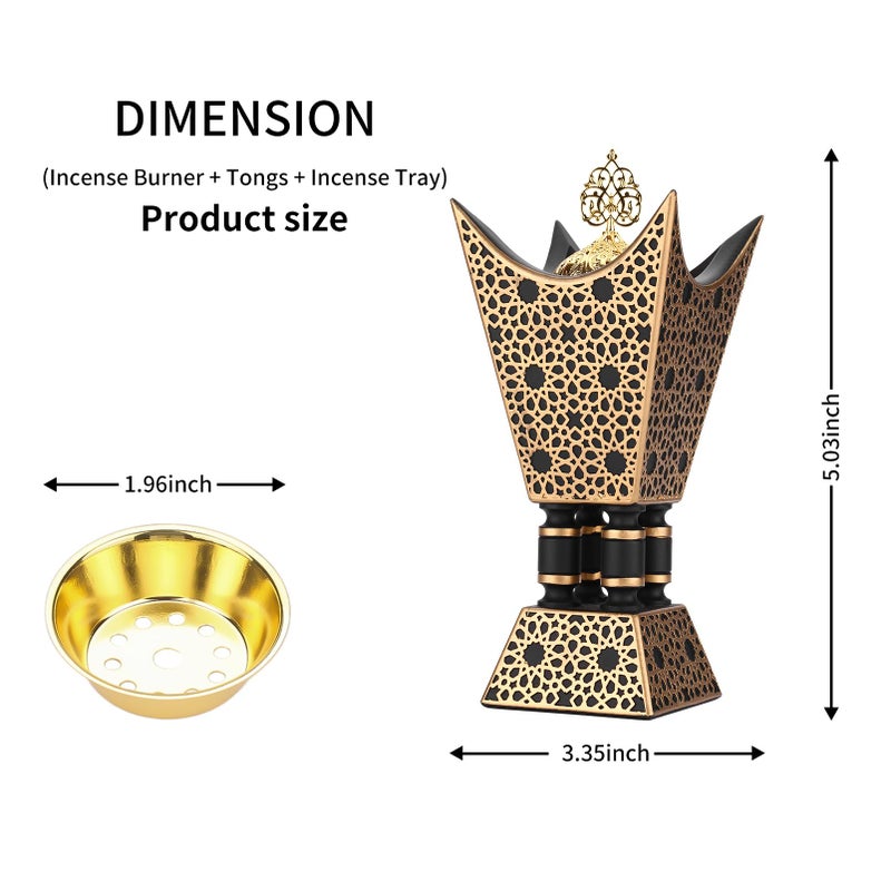 TERSCHELLING Bakhoor Incense Burner, Oud Frankincense Resin Burner 8.85Inches Tall,Charcoal Incense Burner - for Yoga, Spa Aromatherapy, Office & Home Decor (Trophy Shape) (Black) - Image 3