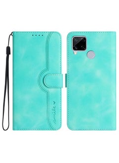 HuHa Case Cover Heart Pattern Skin Feel Leather Phone Case For Realme C15/C12/Narzo 20/7i Global/Narzo 30A/C25/C25s Light Blue 