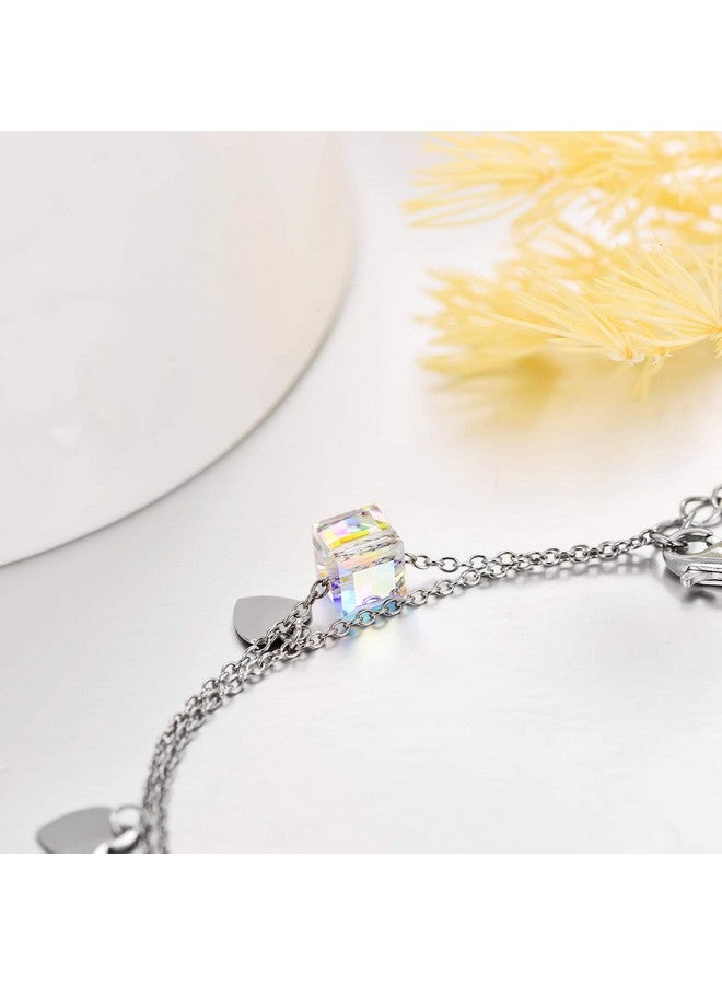 AOBOCO سوار كريستال أورو من الفضة الإسترلينية مع تعليقات قلب الحب كريستالات أورو بوريل من النمسا سوار سلسلة مزدوجة هدايا ذكرى الميلاد عيد الميلاد مجوهرات أورو للنساء - Image 2