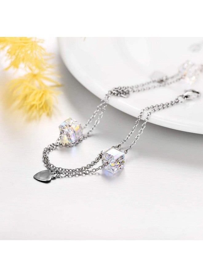 AOBOCO سوار كريستال أورو من الفضة الإسترلينية مع تعليقات قلب الحب كريستالات أورو بوريل من النمسا سوار سلسلة مزدوجة هدايا ذكرى الميلاد عيد الميلاد مجوهرات أورو للنساء - Image 3