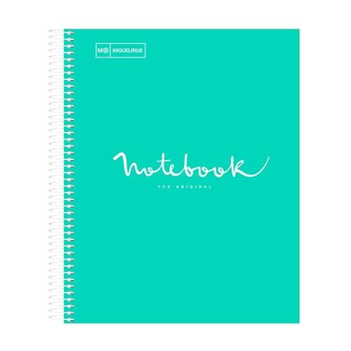 Miquelrius Miquel Rius M Emotions 1 Subject Notebook, Lined 11" x 8.5", 80 Sheets Heavy Weight Paper, 3 Hole Punched, Micro-Perforated, Turquoise Board Cover, Blue - Image 1