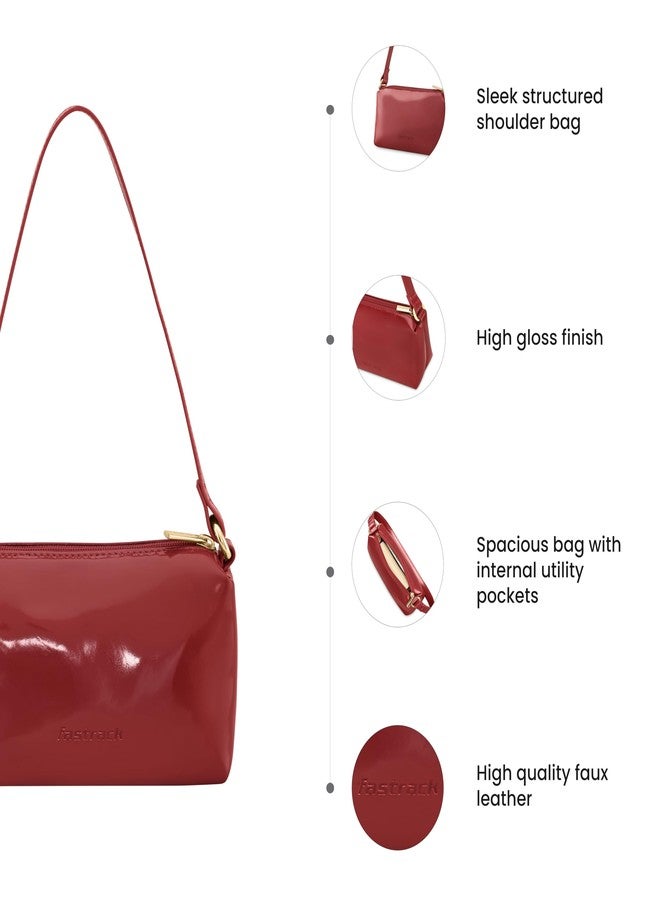 Fastrack Luscious Red Party Shoulder Bag | Glossy Finish Women's Handbag | Structured Shoulder Purse for Evening & Casual Outings - Image 4