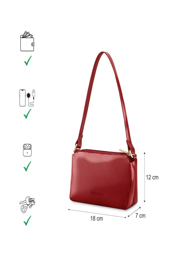 Fastrack Luscious Red Party Shoulder Bag | Glossy Finish Women's Handbag | Structured Shoulder Purse for Evening & Casual Outings - Image 3