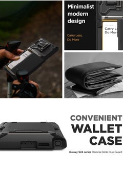 VRS Design Damda Glide Duo Guard Samsung Galaxy S24 ULTRA Case Cover Wallet with Semi Automatic Credit Card Holder Slot [4 Cards] & Camera Lens Protector Kickstand - Khaki Groove  - Image 2