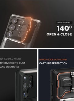VRS Design Damda Glide Duo Guard Samsung Galaxy S24 ULTRA Case Cover Wallet with Semi Automatic Credit Card Holder Slot [4 Cards] & Camera Lens Protector Kickstand - Khaki Groove  - Image 3