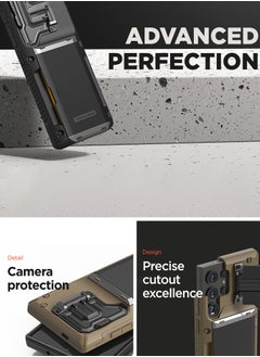 VRS Design Damda Glide Duo Guard Samsung Galaxy S24 ULTRA Case Cover Wallet with Semi Automatic Credit Card Holder Slot [4 Cards] & Camera Lens Protector Kickstand - Khaki Groove  - Image 4
