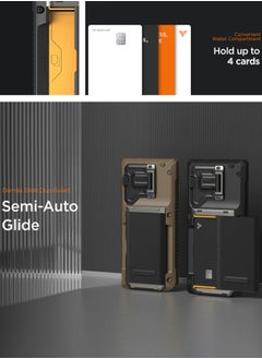 VRS Design Damda Glide Duo Guard Samsung Galaxy S24 ULTRA Case Cover Wallet with Semi Automatic Credit Card Holder Slot [4 Cards] & Camera Lens Protector Kickstand - Khaki Groove  - Image 5