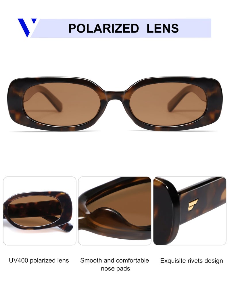 VANLINKER Retro Rectangle Polarized Sunglasses for Women Trendy Small 90s Style Vintage Narrow Rectangular Frame VL9848, Tortoiseshell/Brown - Image 4