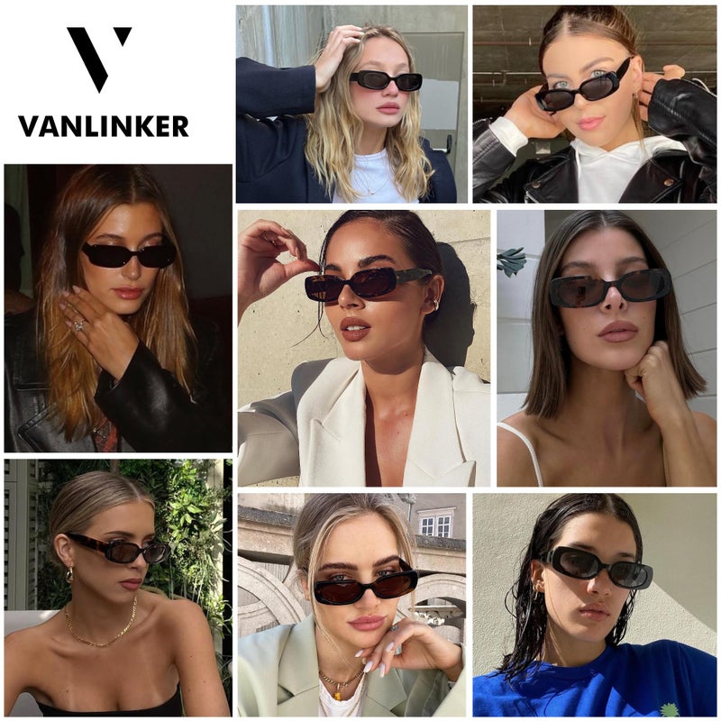 VANLINKER Retro Rectangle Polarized Sunglasses for Women Trendy Small 90s Style Vintage Narrow Rectangular Frame VL9848, Tortoiseshell/Brown - Image 2