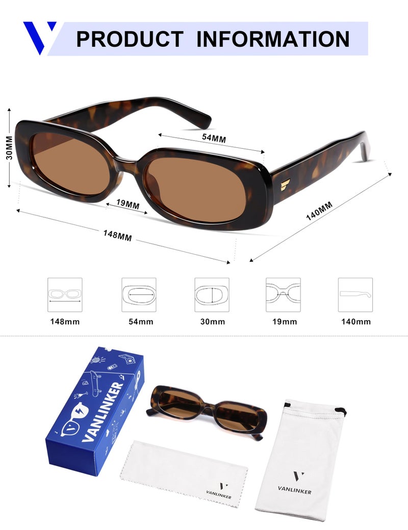 VANLINKER Retro Rectangle Polarized Sunglasses for Women Trendy Small 90s Style Vintage Narrow Rectangular Frame VL9848, Tortoiseshell/Brown - Image 5