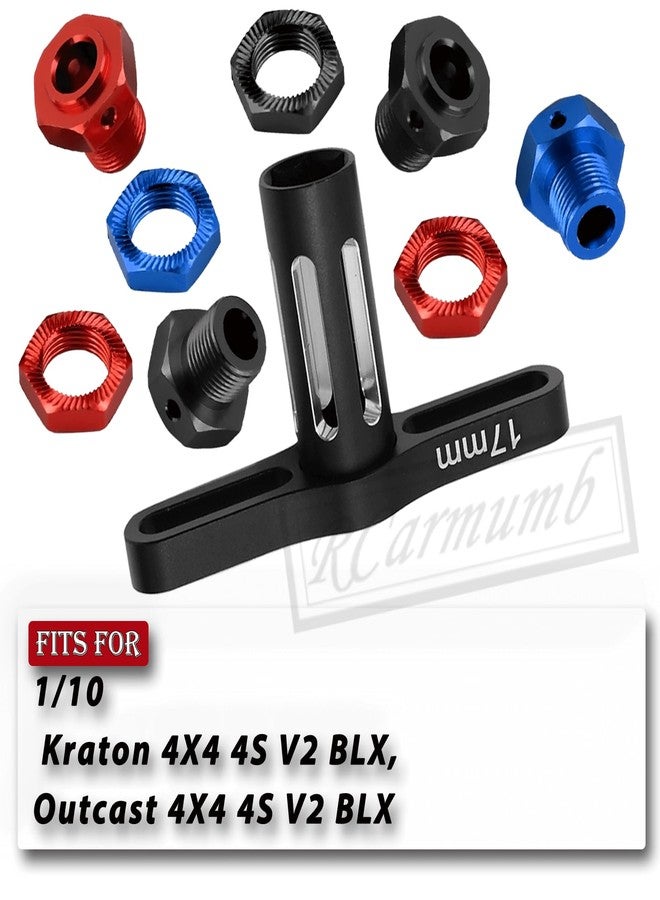 RCarmumb Aluminum 17mm Wheel Nuts & Wheel Hex Hubs & Wheel Wrench Upgrades Part for 1/10 Kraton 4X4 4S V2 BLX,Outcast 4X4 4S V2 BLX,Replace #AR310906#ARA310988,Red - Image 2