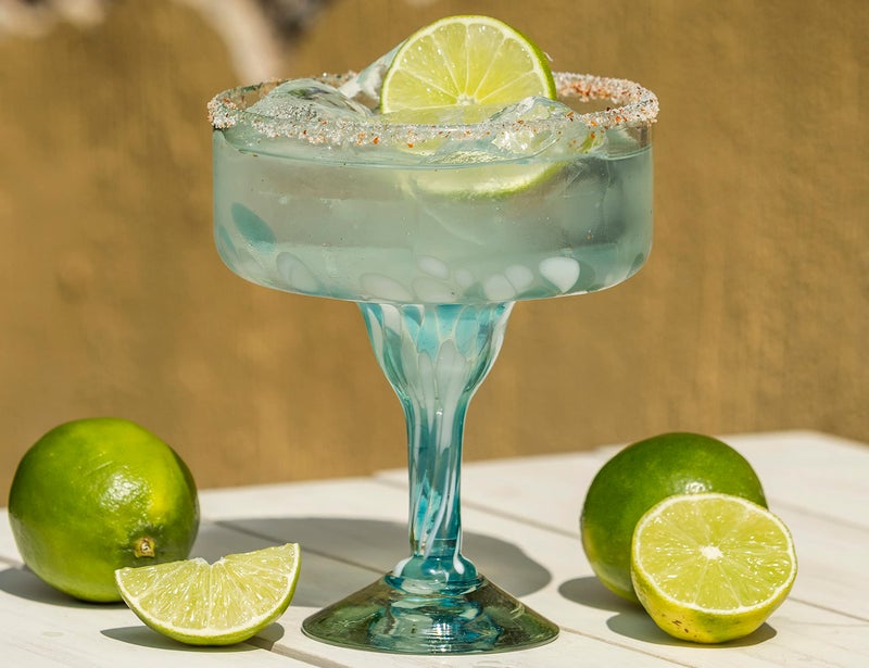 Handmade con Amor 16 oz Hand Blown Mexican Margarita Glasses Set of 4 - Ocean-Blue Confetti - Image 2
